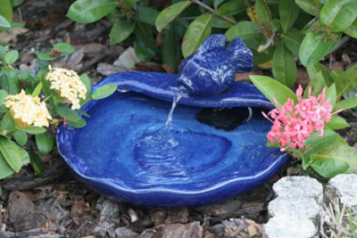 Blue ceramic koi fountain